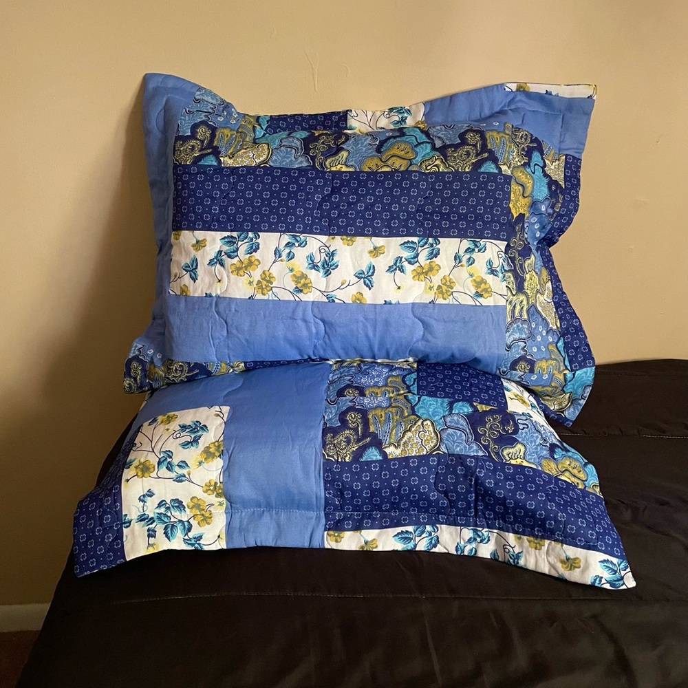 Caledonia Blue Floral Patchwork Pillow Sham Two Piece Set